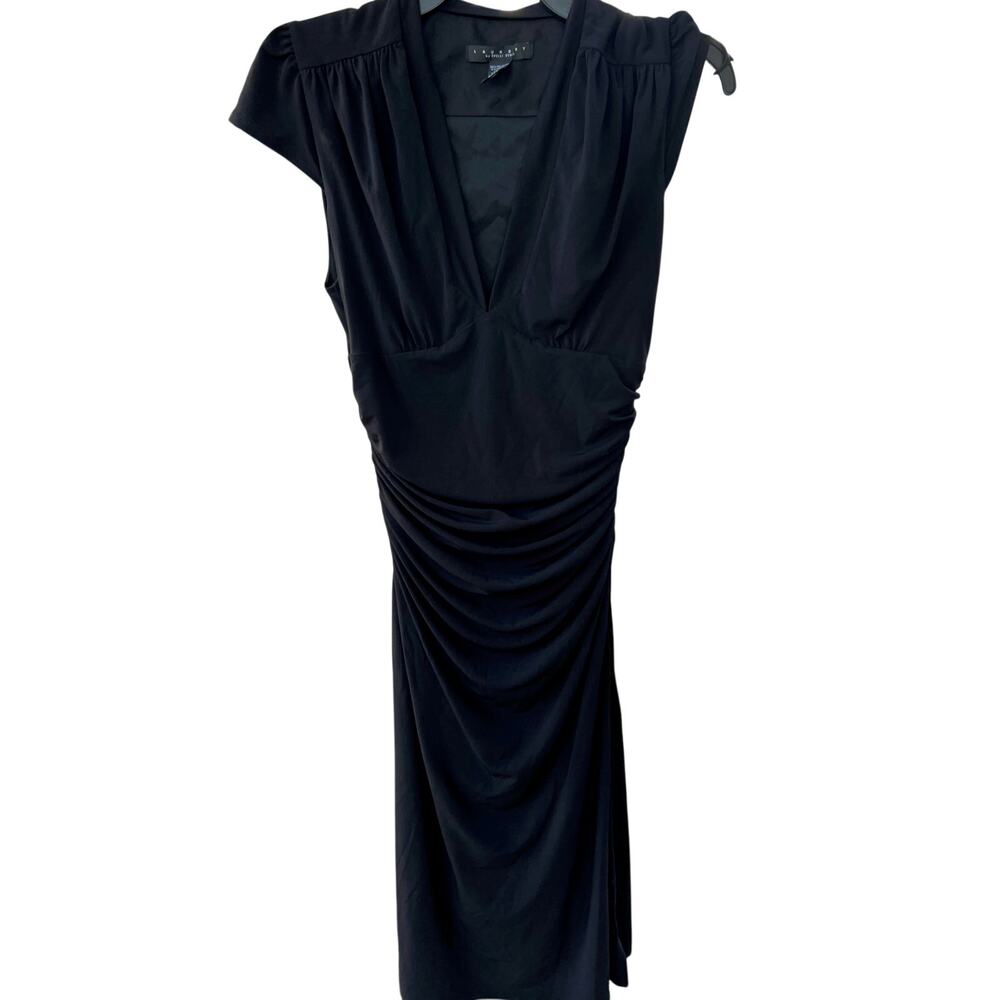 Laundry by Shelli Segal Cocktail Dress Black Size 4 V neck ruched